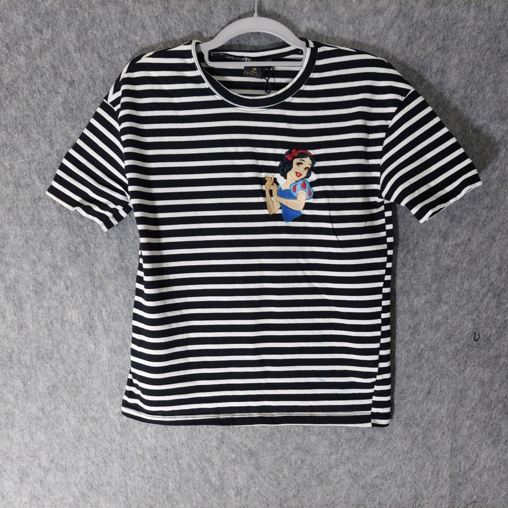 Zara Disney Princess Women Snow White Shirt M Black Embroidered Cotton Striped